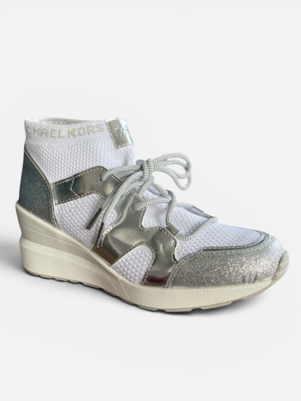 Michael Kors Glitter Wedge Platform Sock Lace Up Sneakers